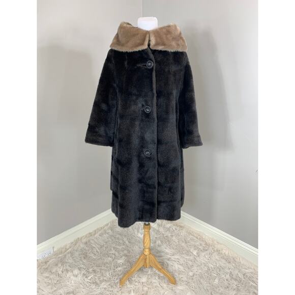Vintage 50s 60s Coat Faux Fur MidCentury Rockabilly Mod Pinup Punk Retro Winter - Picture 2 of 10